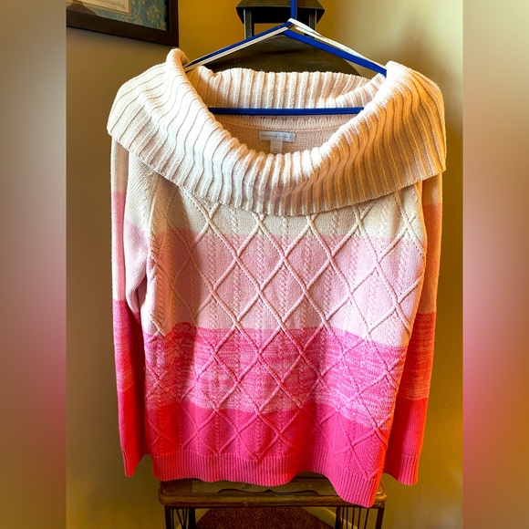 NWOT New York & Company Multi Pink Off The Shoulders Cowl Neck Sweater - Picture 3 of 11